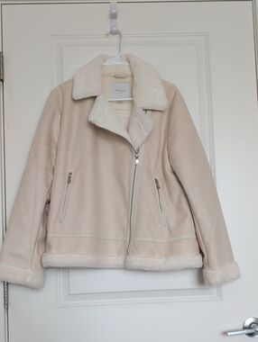 Plush Cream Faux Shearling Moto Jacket